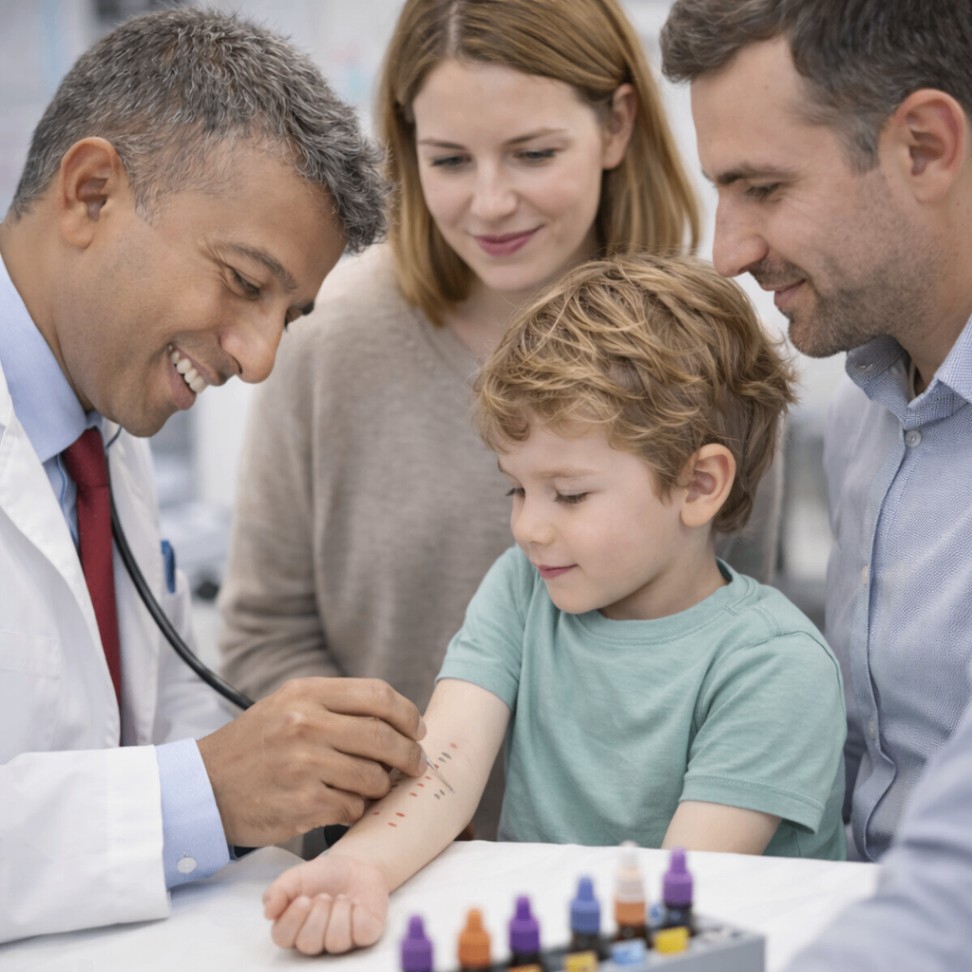 Child with parent at a paediatric allergy consultation